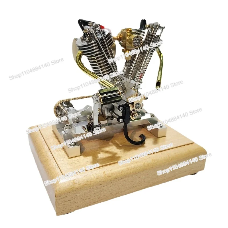 

For V Twin Engine Model H08 V2 Retro Gasoline Engine Model Pedal Start Stainless Steel Engine Toy