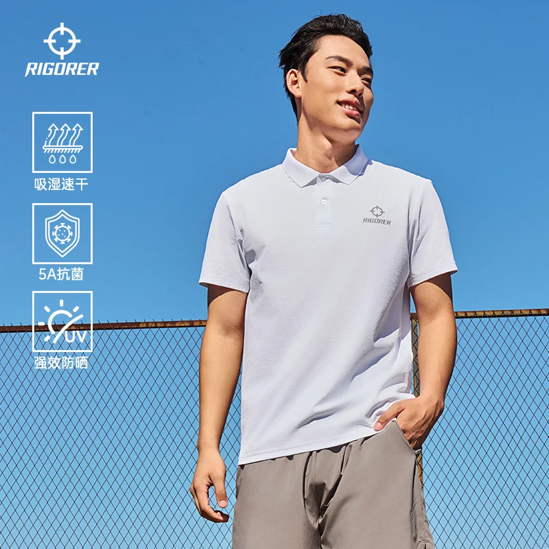 

RIGORER Logo Summer New Men's Short-sleeved Polo Tee Shirt sunscreen fabric Ice Silk Breathable Business Fashion T-Shirt Male