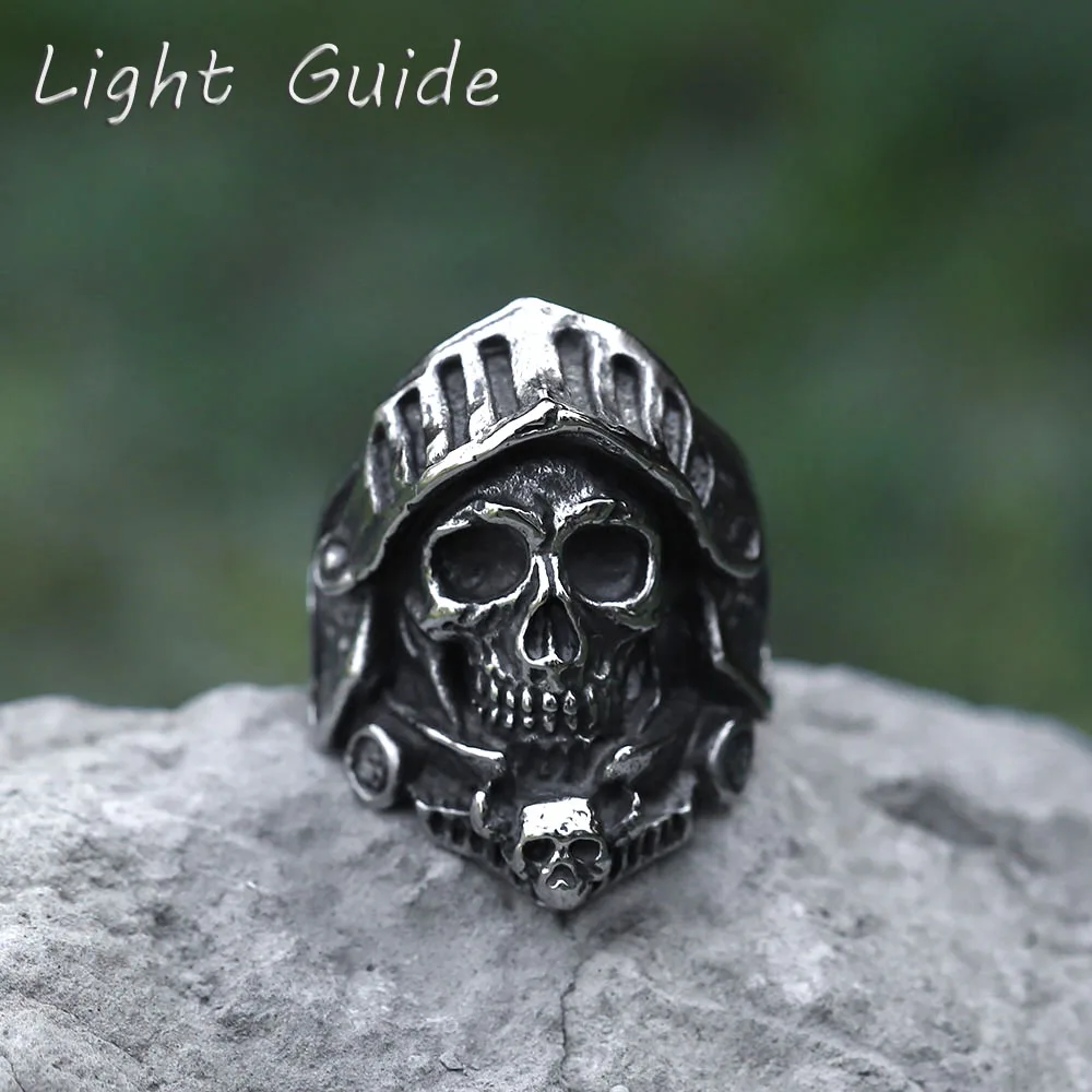 2022 NEW Men\'s 316L stainless-steel rings Biker Calvarium skull ring for teens gothic punk Motorcycl Jewelry Gifts free shipping