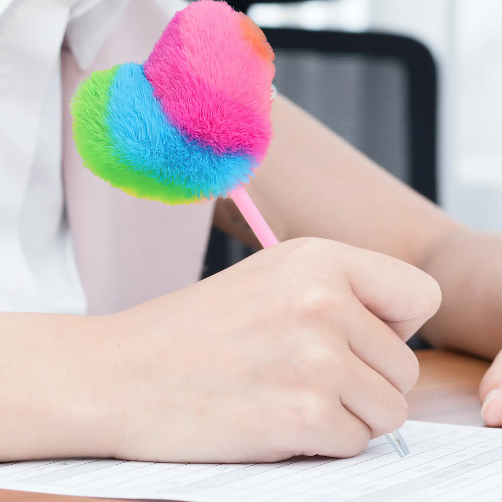 

8Pcs Heart Shape Pom Pom Ballpoint Pen Writing Tool Office Novelty Valentines Christmas Stationery