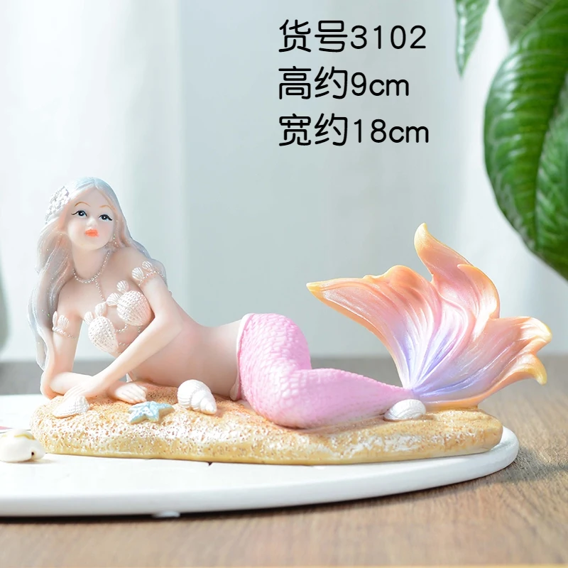 Mermaid Mediterranean Princess Resin Doll Ornaments Home Desk Bookshelf Angel Girl Decor Frame Gifts Figurines Crafts Gift