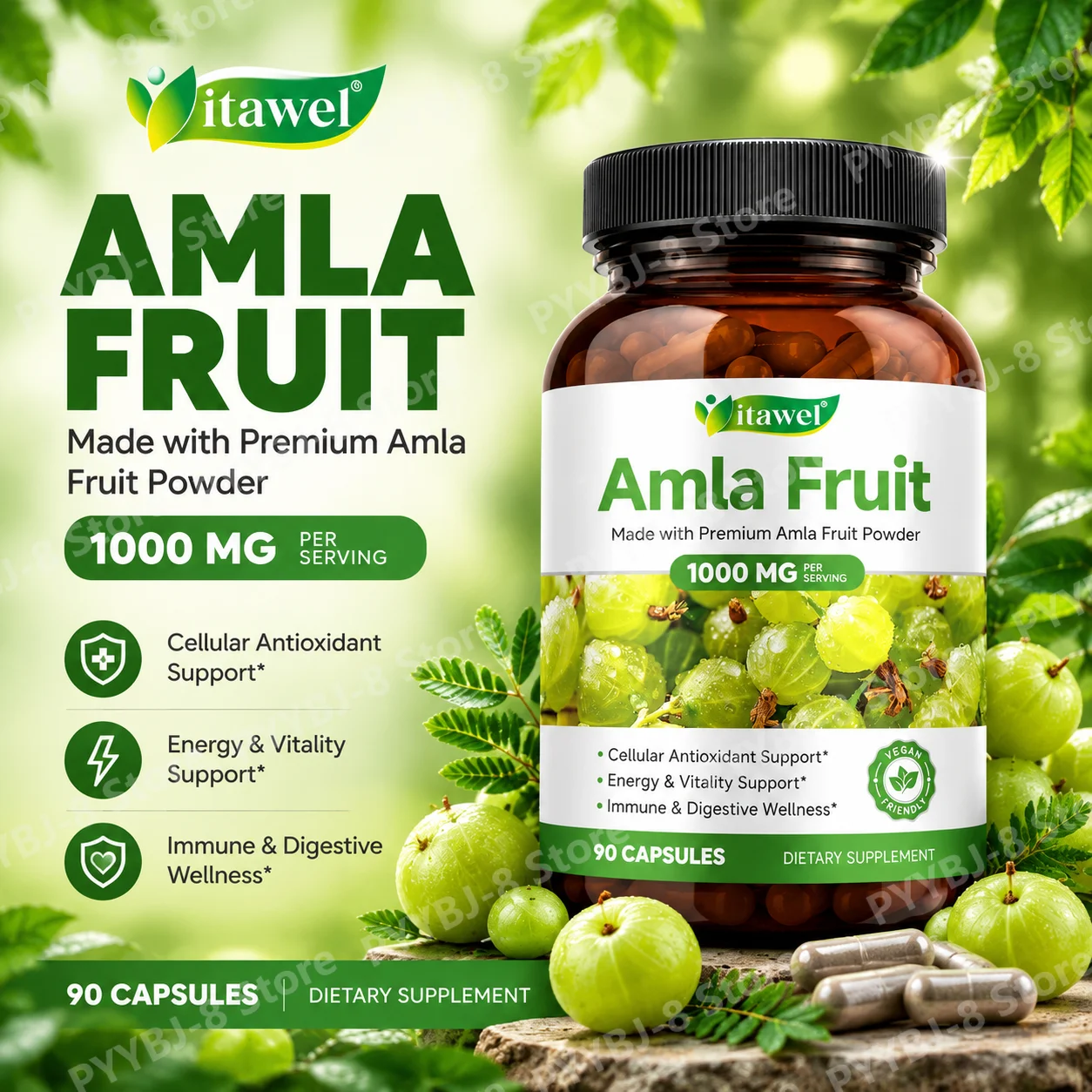 Itawel Amla Fruit Extract Capsules 1000 Mg Immune Support Digestive Wellness Support Energy & Vitality Support 90 Capsules