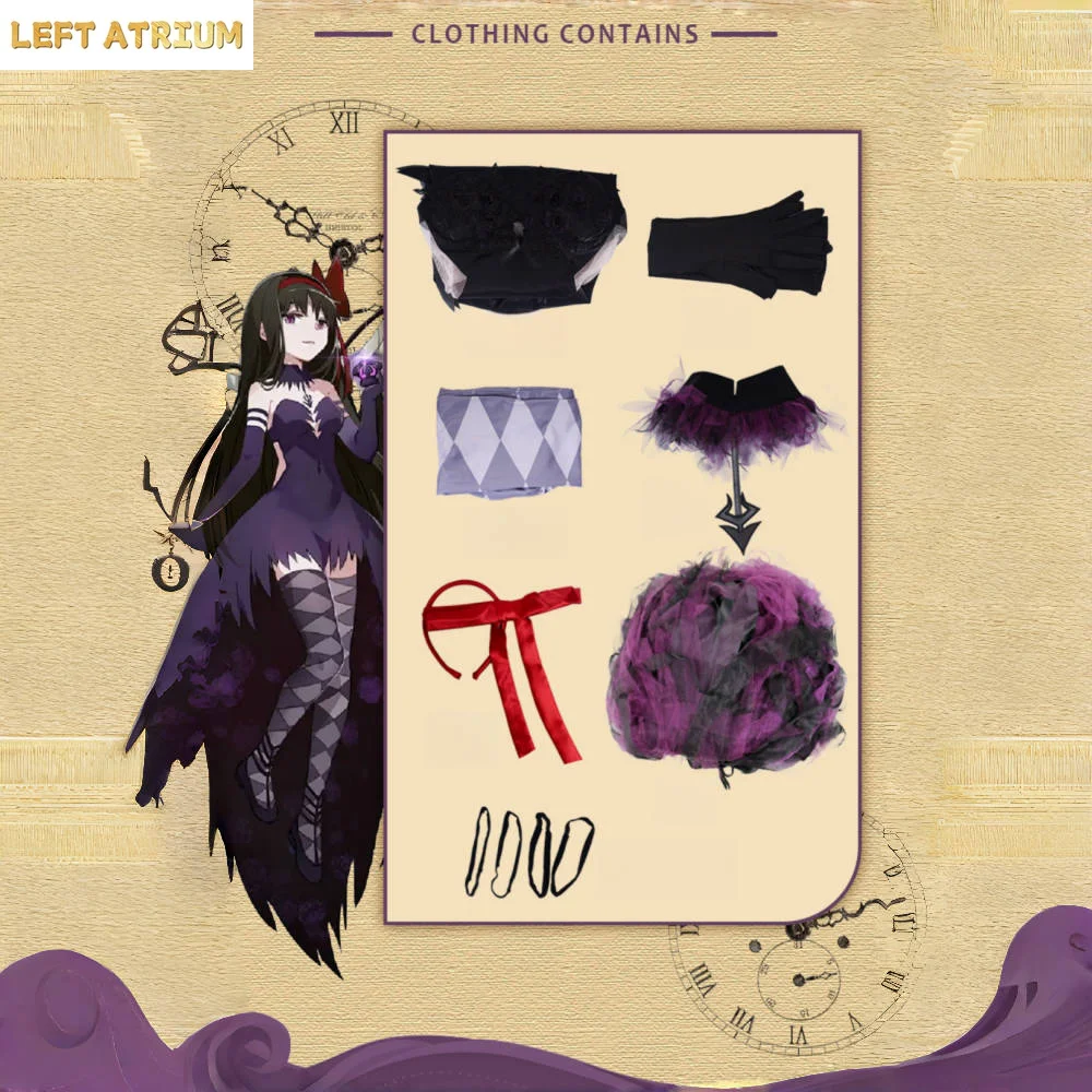 Akemi Homura Cosplay Devil Akemi Homura Women Purple Dress Outfits Anime Puella Magi Madoka Magica Akemi Homura Halloween Suits - view 4