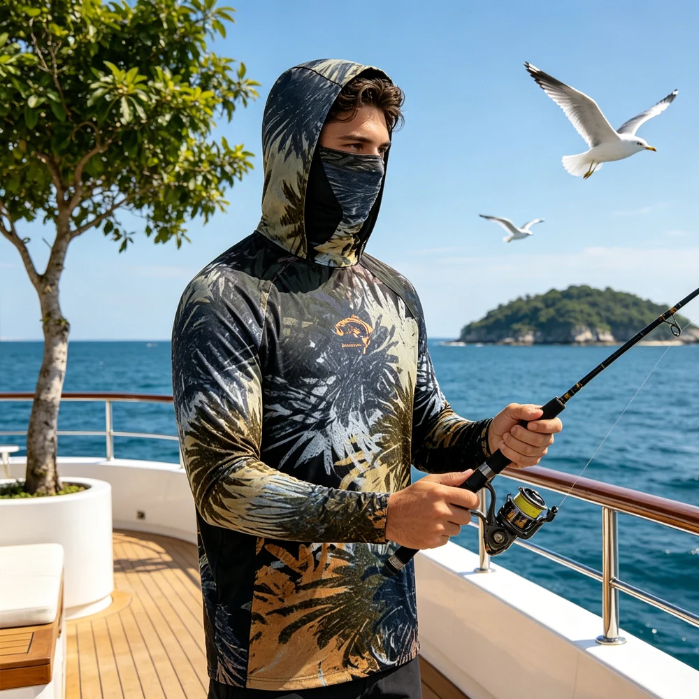 

Quick Dry Men Long Sleeve Fishing Hoodie UV Hoodie Fishing Clothing Anti-UV Fishing Wear Outdoor Fishing Shirt Top for Fishing