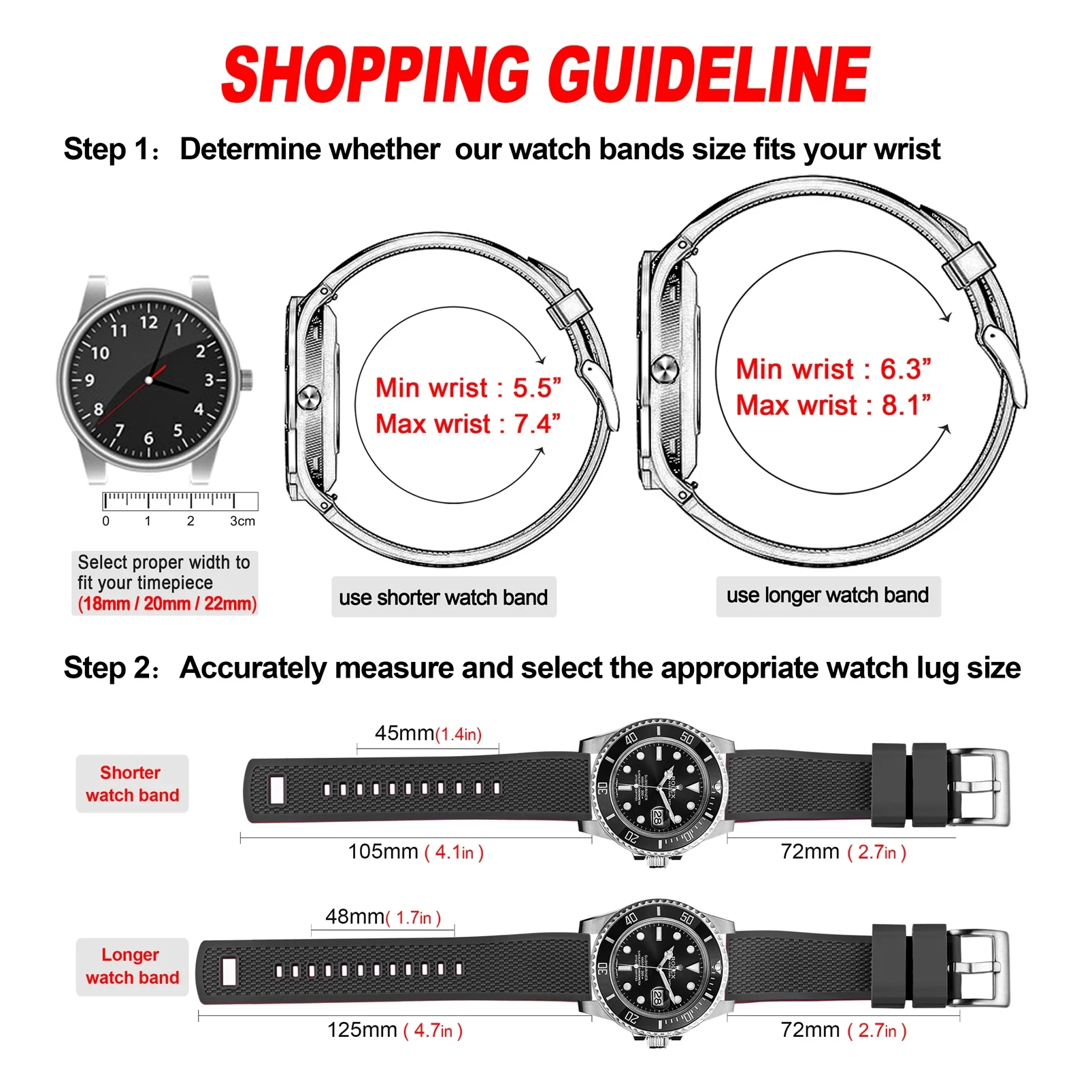 Hemsut Silicone Smart Watch Bands, 18mm 20mm 22mm Quick Release Rubber Watch Strap for Man Women Soft Replacement