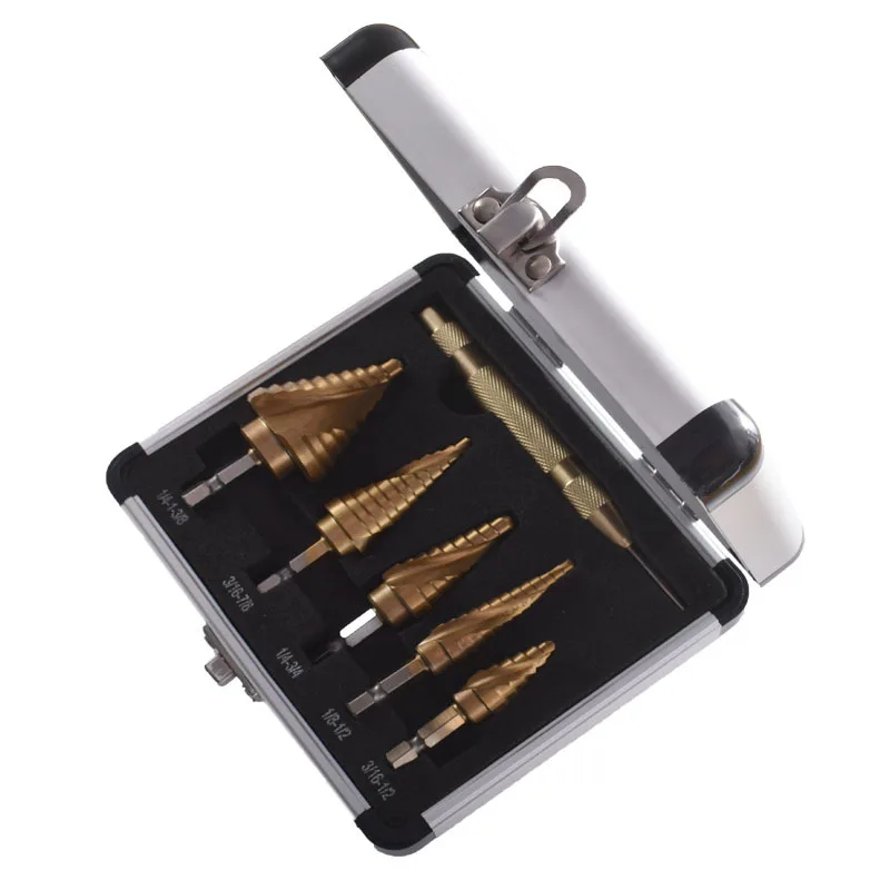 Pagoda Driller Hand Electric Drill Drilling Bit Set Center Punch Combination Tool Hexagonal Spiral Step Drill