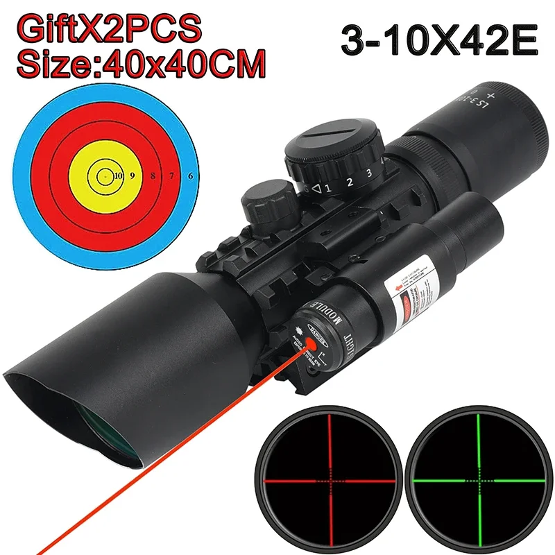 3-10x42E Red/Green Cross Tactics Rifle Scope Hunting Optical Sight Outdoor M9 Model Riflescope 11mm/20mm Rail Mount