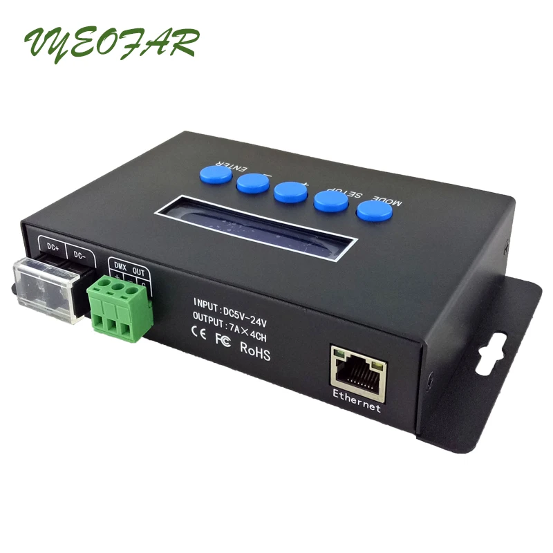 BinColor BC-204 Artnet Eternet to SPI/DMX Pixel Light Controller DC5-24V 4 Channels Output For 2811 2812 2801 IC Use LCD Display