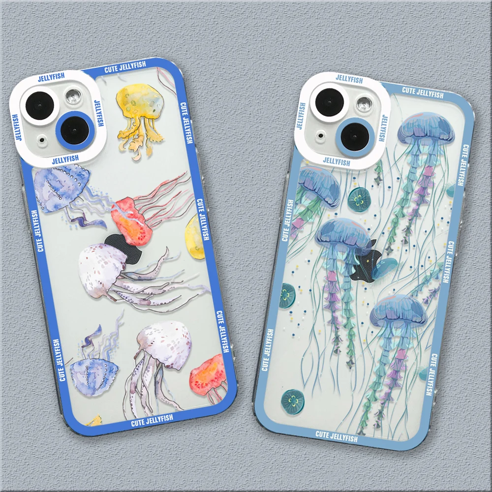 Clear Case For Samsung A55 Cases Galaxy S24 Ultra Case Cute Jellyfish Pattern Case For A15 A35 A34 A54 A53 S23 FE S22 Plus Cover