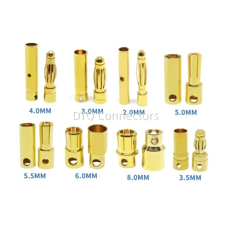 10PCS Amass Banana Plug 2.0mm 3.5mm 4.0mm Female Male Connectors Bullet Gold Plated Copper Head RC Drone Airplane Parts