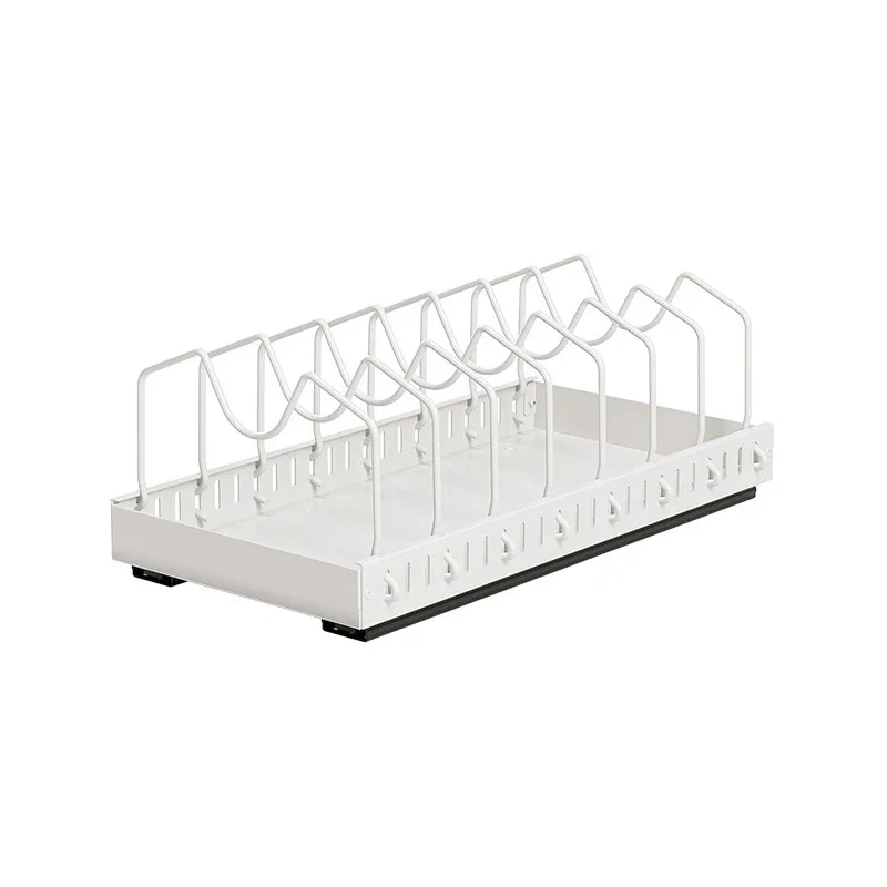 رف أوعية قابل للسحب للمطبخ قابل للتعديل، رف تقسيم لأطباق الخزانة مع قضبان منزلقة