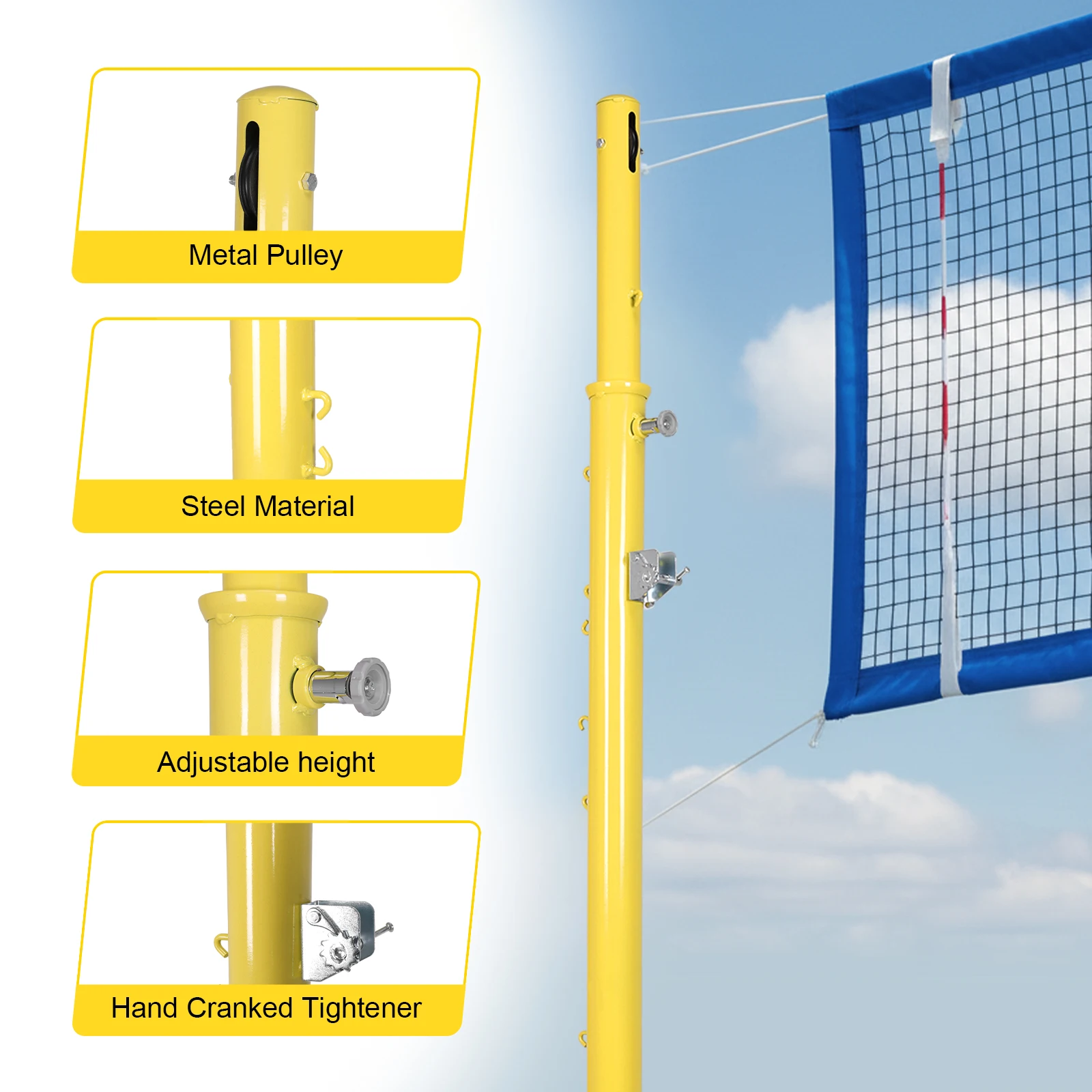 

Регулируемая по высоте (от 1,5 м до 2,4 м) стойка для бадминтонной сетки с креплением в грунт для использования в помещении (спортзалы) и на улице (парки, школы)
