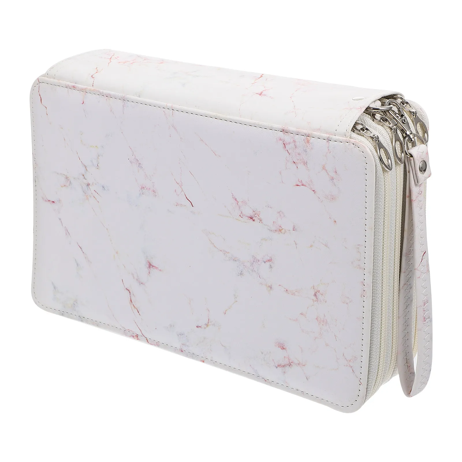 1Pcs 216-Hole Pencil Bag Marbling Pattern Portable Handle Strap Large Capacity Stationery Pouch Zipper Pencil Case Art Painting