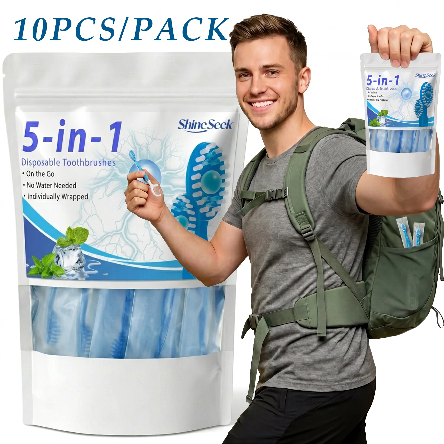 10Pcs Large Capacity Set, 5-in-1 Multifunctional Toothbrush Care Set with Mint Flavor, Includes Toothpaste with Popping Beads + Toothbrush + Dental Floss + Interdental Cleaning Stick + Tongue Scraper, Convenient and Soft, Soft Bristle Design, Teeth and Gum Care |   Travel Essentials |   Individually Packaged |   Soft |   Mint Flavor |   Travel Toothbrushes Are the Best Choice for Smart Families!