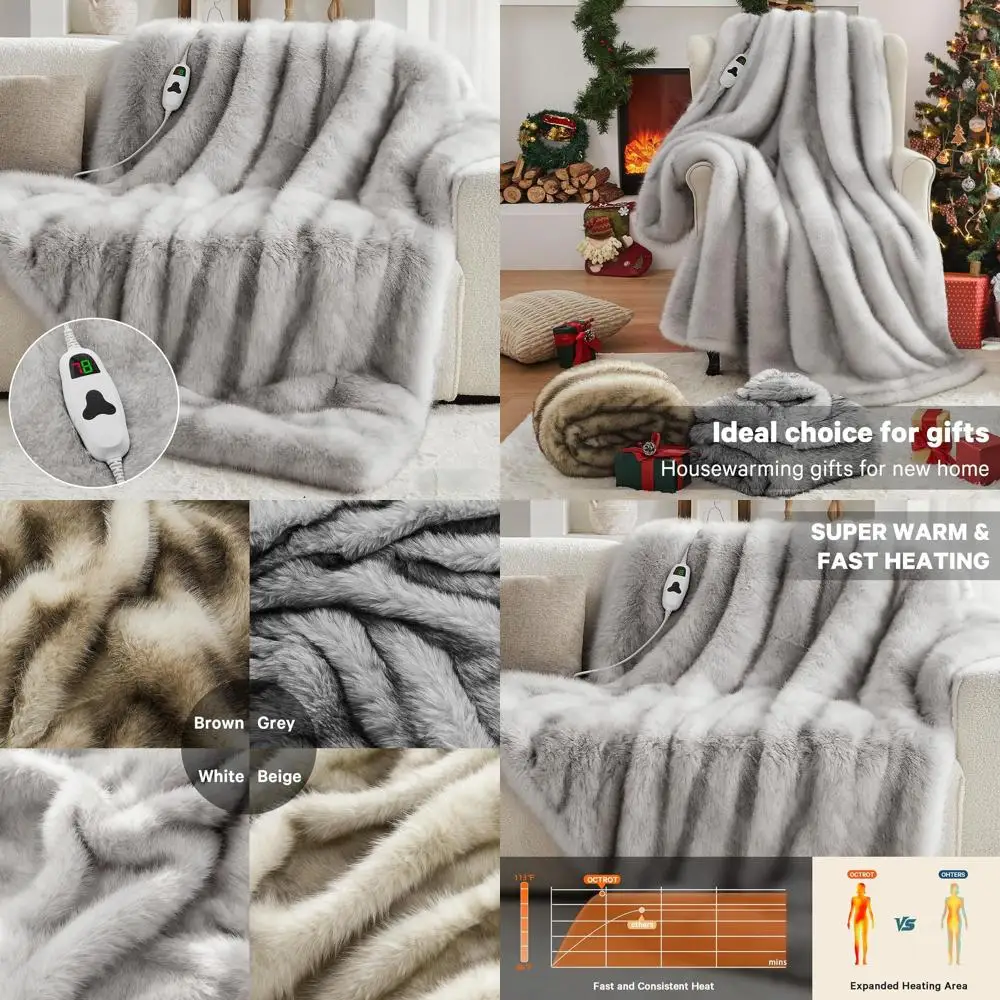 

Luxury 50x60 Faux Fur Electric Blanket with 10 Heat Settings and 8-Hour Auto-Off, Plush and Cozy for Winter