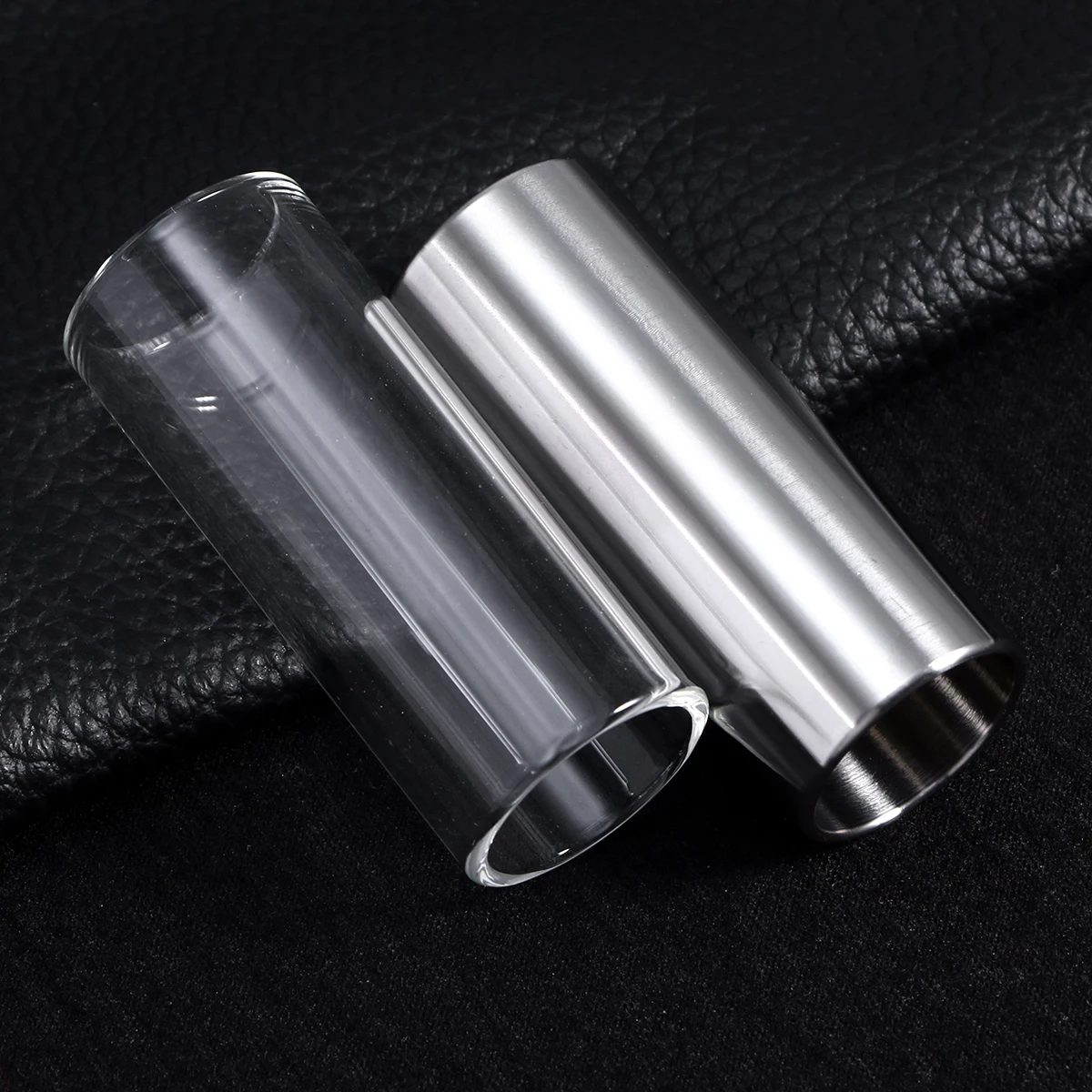 2Pcs Guitar Slider 60MM Glass Slide And Stainless Steel Slide Medium Bottleneck Slide For Guitar Bass (Transparent And Silver)