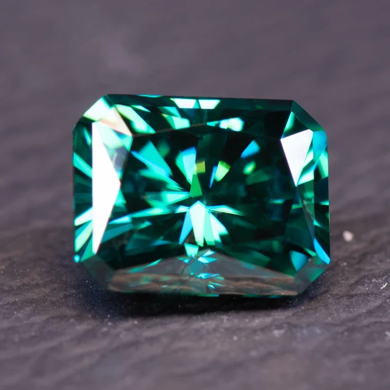 Moissanite Stone Radiant Cut Natural Green Color Gemstone Bead for DIY Ring Necklace Earrings Materials with Certificate