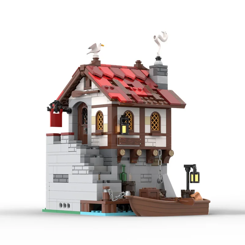 

MOC building blocks toy - medieval style seaside market model set for creative assembly - a gift suitable for all enthusiasts