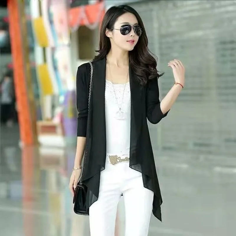 Women Clothing 2023 Female Summer Thin Section Mid-Long Sun Protection Clothing Half Sleeve Shawl Chiffon Cardigan Coat E79