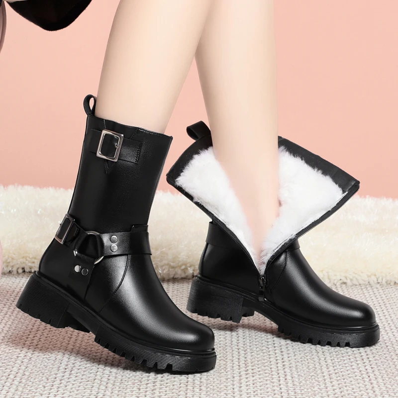 

Winter Warm Women Snow Boots Comfortable Mid-tube Women Ankle Boots Plush Wool Women Platform Boots High Heel Cotton Shoes Botas