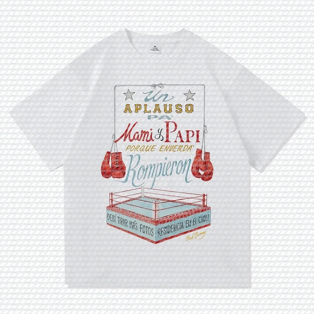 Bad Bunny T-Shirt „Debí Tirar Más Fotos“ – „No Me Quiero Ir De Aquí“-Print, Unisex, Baumwolle, Casual Streetwear, Hip-Hop-Oberteil
