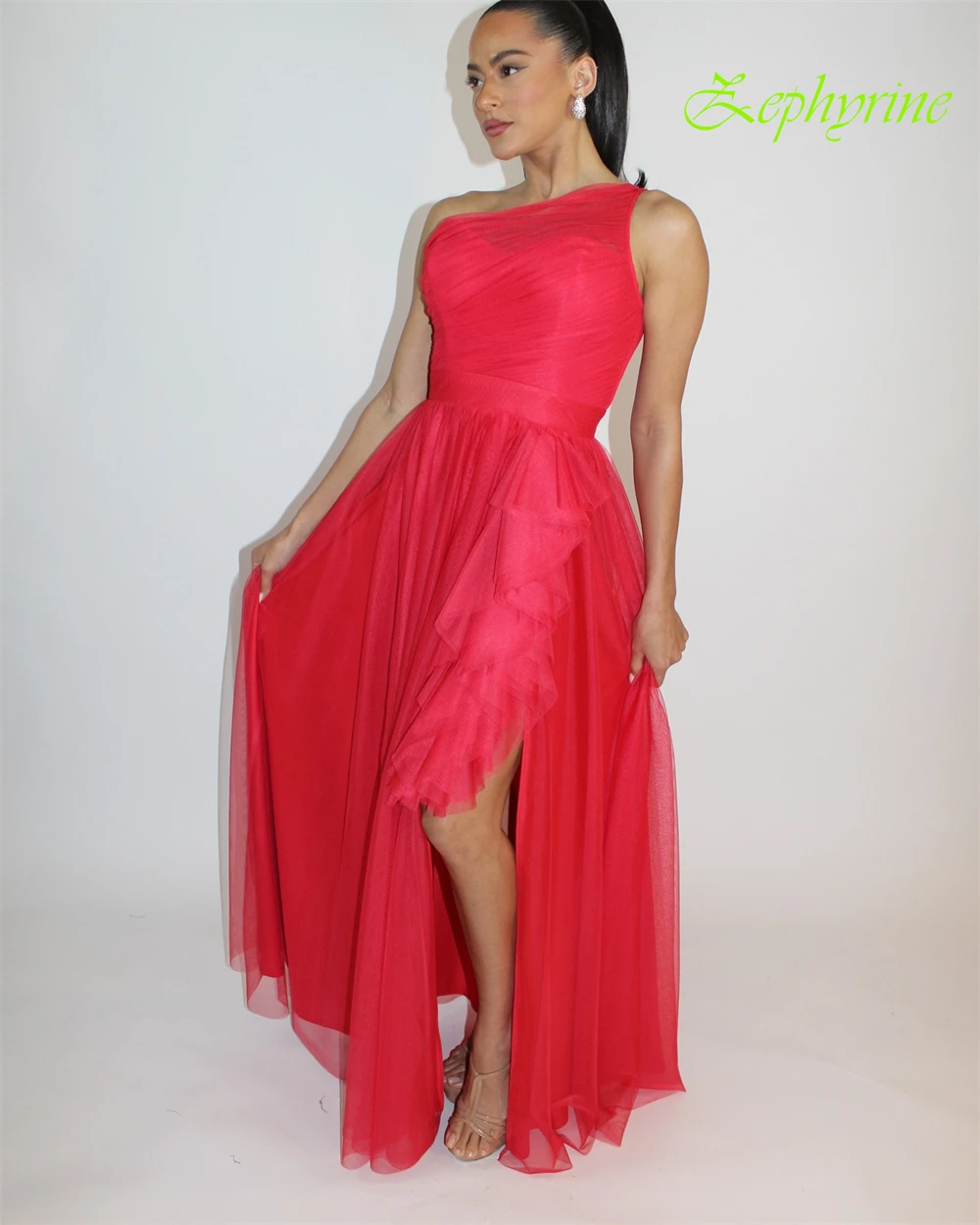 Vestido de noche sin mangas de gasa con un hombro, Sexy, personalizado, con temperamento, corte en A, vestidos de fiesta elegantes con cremallera en la espalda