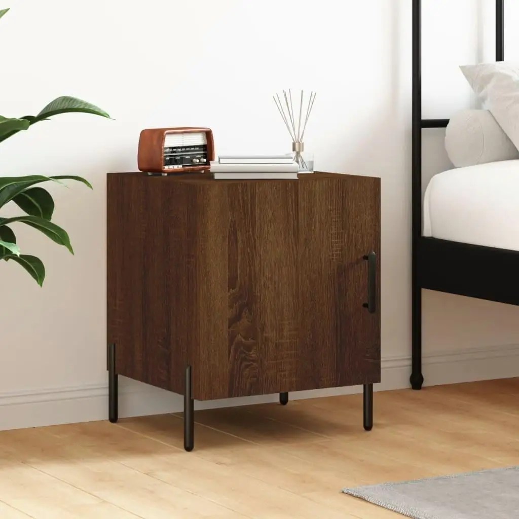 40x40x50 cm Brown Oak Bedside Cabinet in Engineered Wood - Stylish Storage Solution