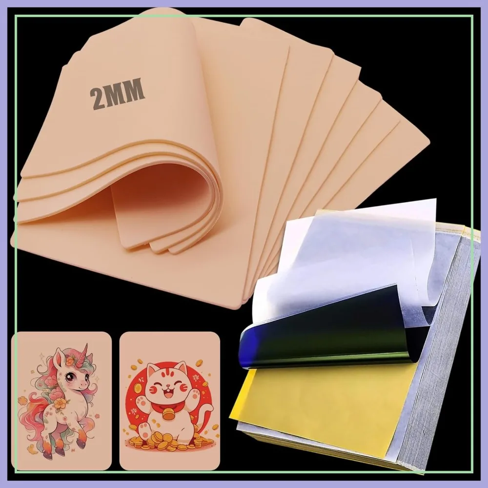 

30 Pcs Tattoo Practice Skins 2mm with Transfer Paper - Fake Skin Kit for Beginners