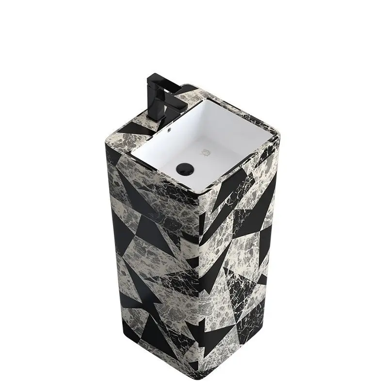 

Color integrated column type personalized washbasin washbasin floor-to-ceiling balcony washbasin black antique column basin