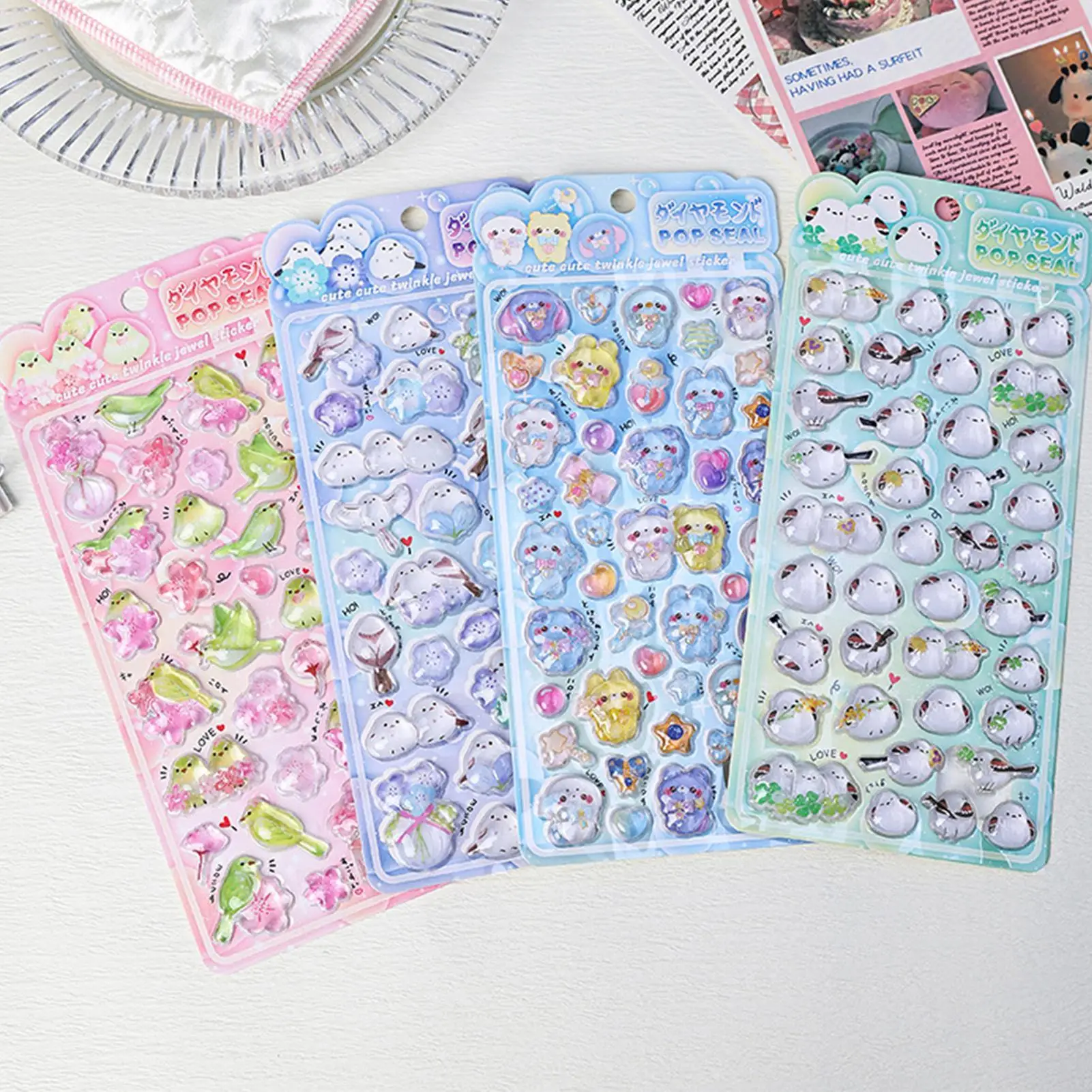 3D Relief Bubble Foam Stickers Cute Titmouse Animal Decals Solid Embossed Crystal Stickers for Notebook Planner Journal Laptop
