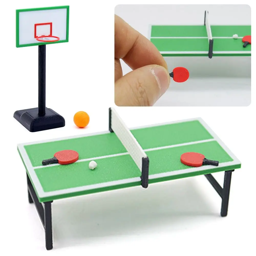 1/12 Dollhouse Table Tennis Colorful Scene Model Basketball Hoop Photo Props Micro Landscape Mini Ping Pong Table House Sport