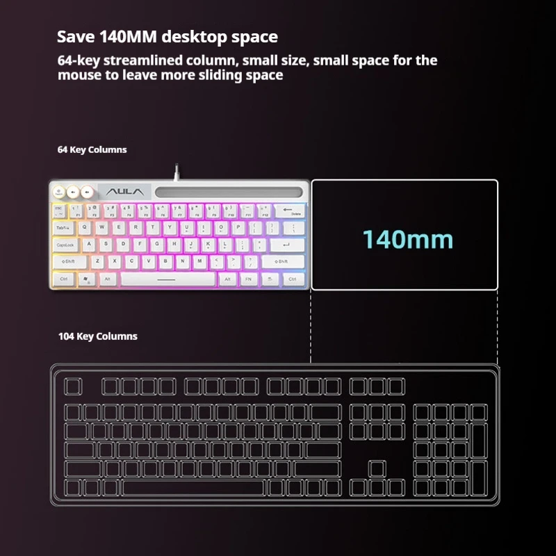 Imagem -04 - Teclado com Fio com 64 Teclas Layout Simplificado Compacto Leve Botões Multifuncionais Modo de Suspensão Inteligente Aula-f3061