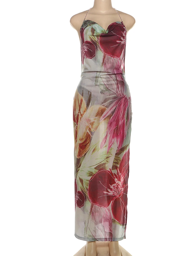 Sisterlinda Autumn Release Junior Ankle-Length Sexy High Street Dress K24D57158Girl Printing Slim Cleavage Backless Fashion Robe