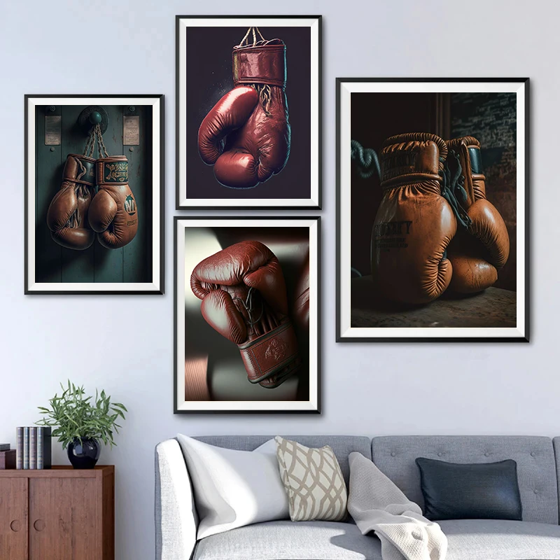 Vintage Boxing Gloves Posters Prints Canvas Painting Wall Art Retro Modern Pictures for Boys Room Gym Club Home Decor Aesthetics