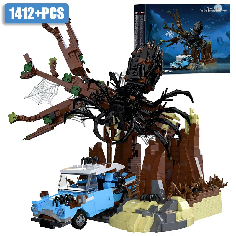 

MOC 1412 шт. гигантский паук в запрещенном лесу, строительные блоки, набор кирпичей, Creator Spider Chase, автомобильный набор сцены, игрушки для подарка ребенку