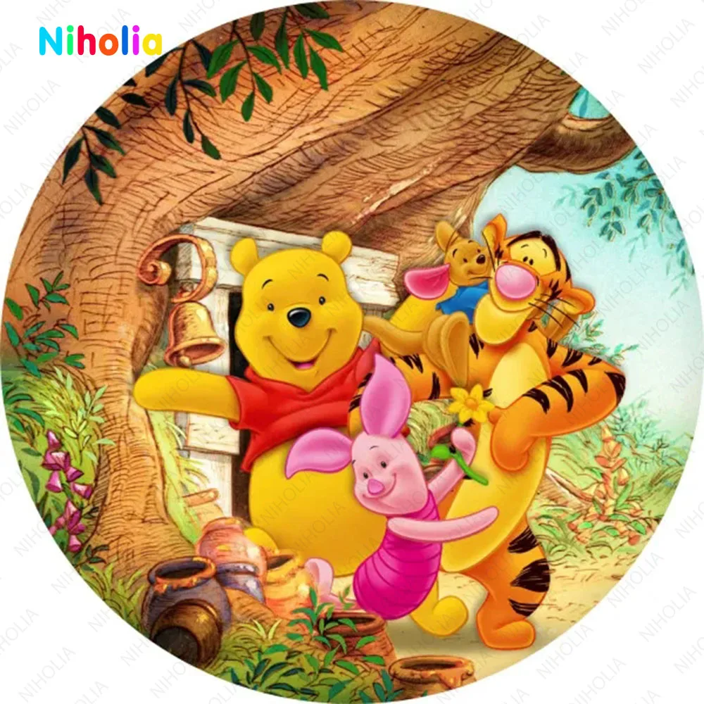 Winnie The Pooh Backdrop Kids The First Birthday Cylinder Decoration Photo Background Honey Cover Round Baby Shower Studio Decor