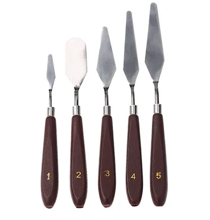 Ginflash 5pcs/set Artist Oil Painting knife Palette utility Knife set Mixed Scraper Set Spatula Knives  Stainless Steel