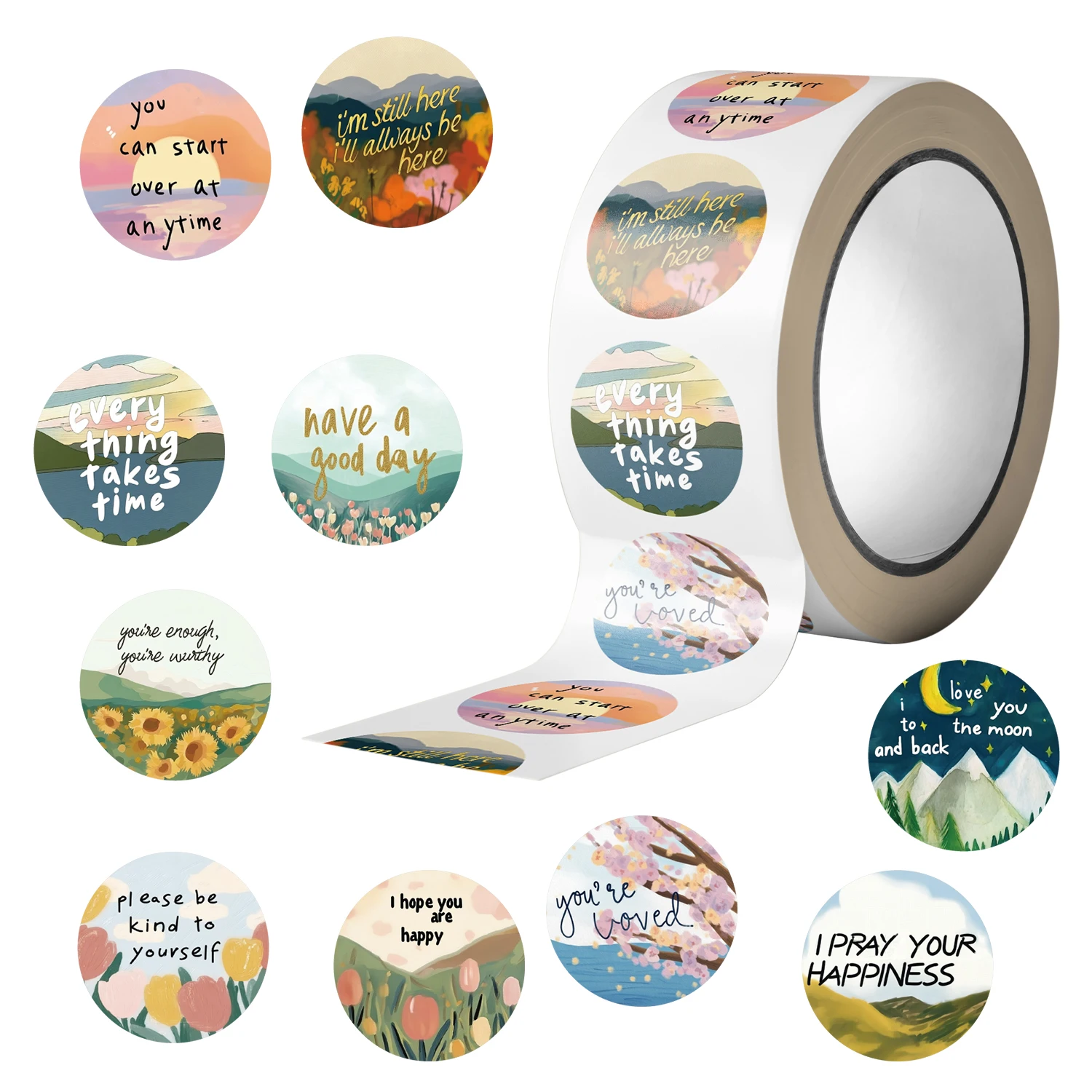 500pcs Literary Happy Roll Sticker Self Adhesive Label Sticker Flower Frame Sticker Festival Party Gift Bag Decoration Handmade