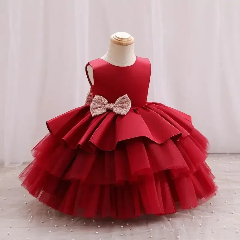 Toddler Baby Party Dress for Baptism Formal Wedding 1 Year Birthday Bow Princess Dress for Baby Girl Lace Bridemaid Gown Vestido