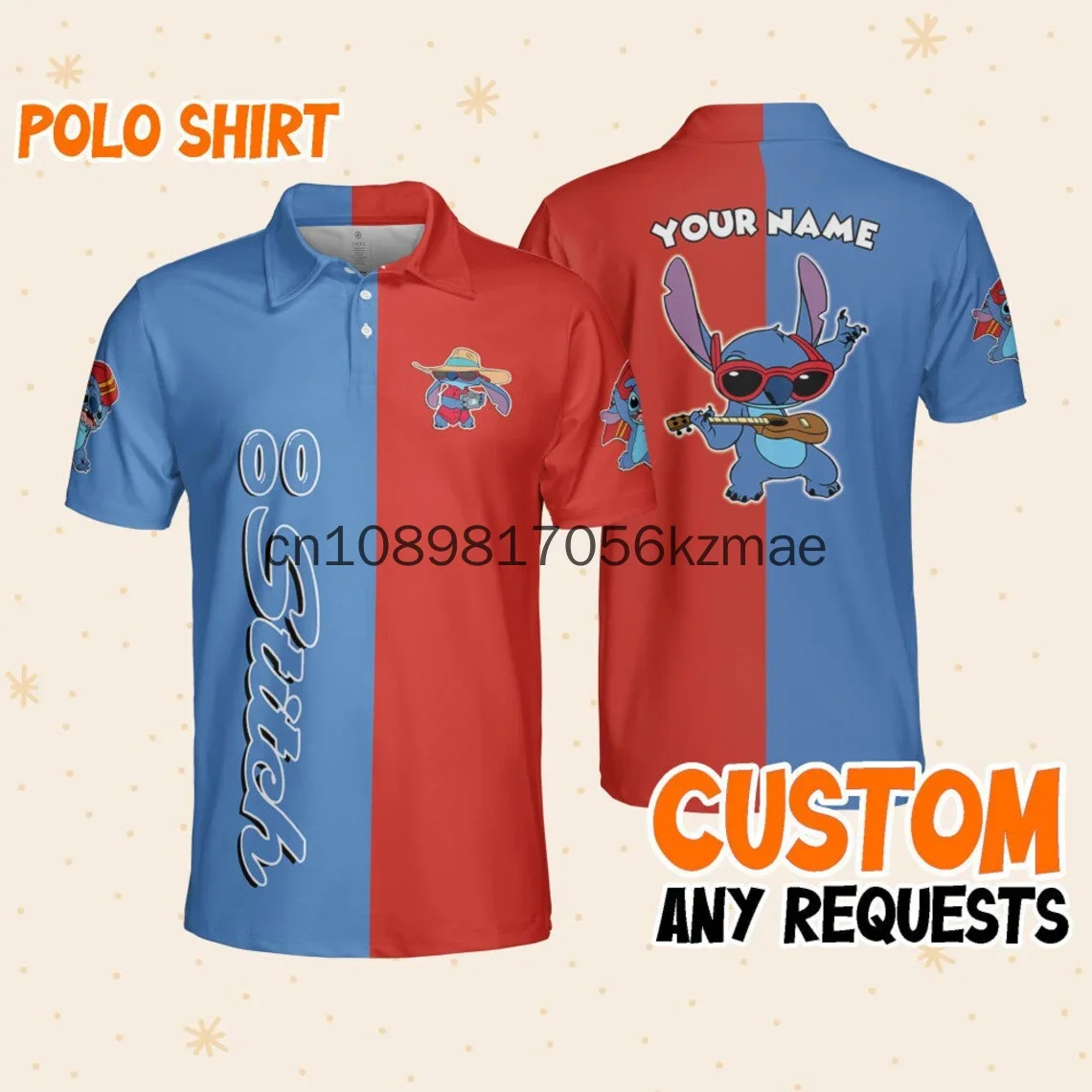 Customized Disney Lilo and Stitch Sketch Polo Shirt 3D Printed Disney Casual Fashion Short Sleeved Men's Polo Shirt