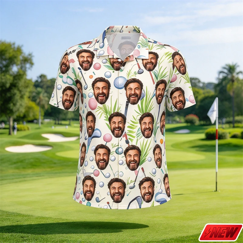Golf Hawaiian Polo Shirt Men Quick Dry 3d Print Funny Personalized Face Golf Short Sleeve Unisex Breathable Casual Polo Top