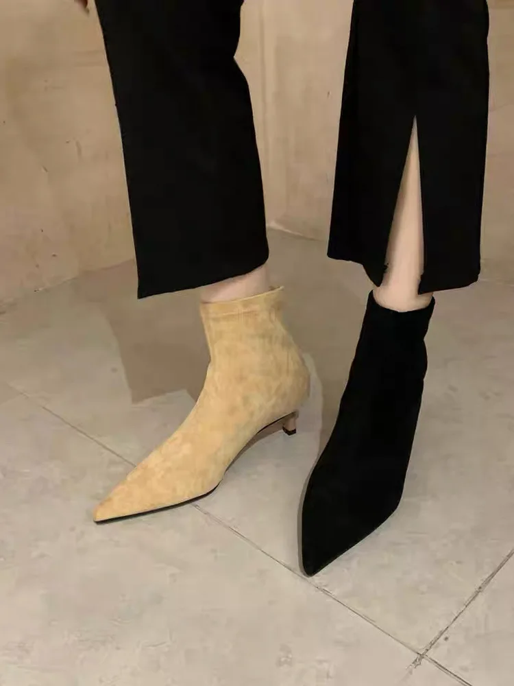 

Версия из овечьей кожи, облегающие ботинки с острым носком, весенне-осенние новые женские ботинки на высоком каблуке, корейские ботинки Sle Faion