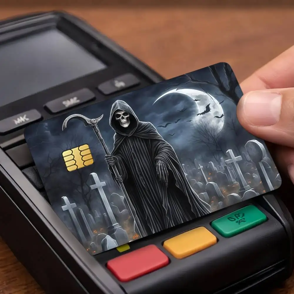 Horror G-Grim R-Reaper Scythe Credit Card Public Transportation Cards Protective Sticker Waterproof Card Face Decoration 4PCS