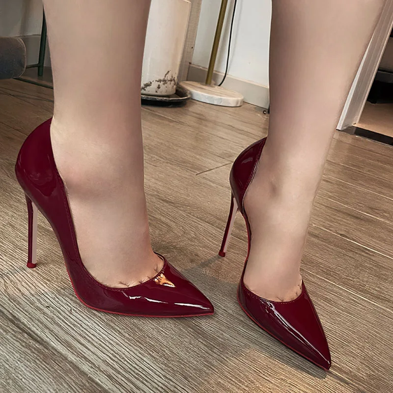 2023 Hot Sale New Designer Elegant Woman Shoes Wine Patent 120mm Sexy Office Lady High Heel Shoes Pump Small Plus Size 46, 33