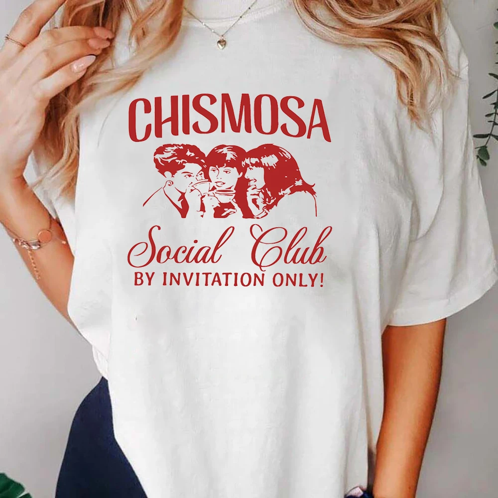 

Chismosa Social Club By Invitation Only Letter Print Women T-Shirt Summer Casual Funny Oversize Female Tee Short Sleeve Clothing