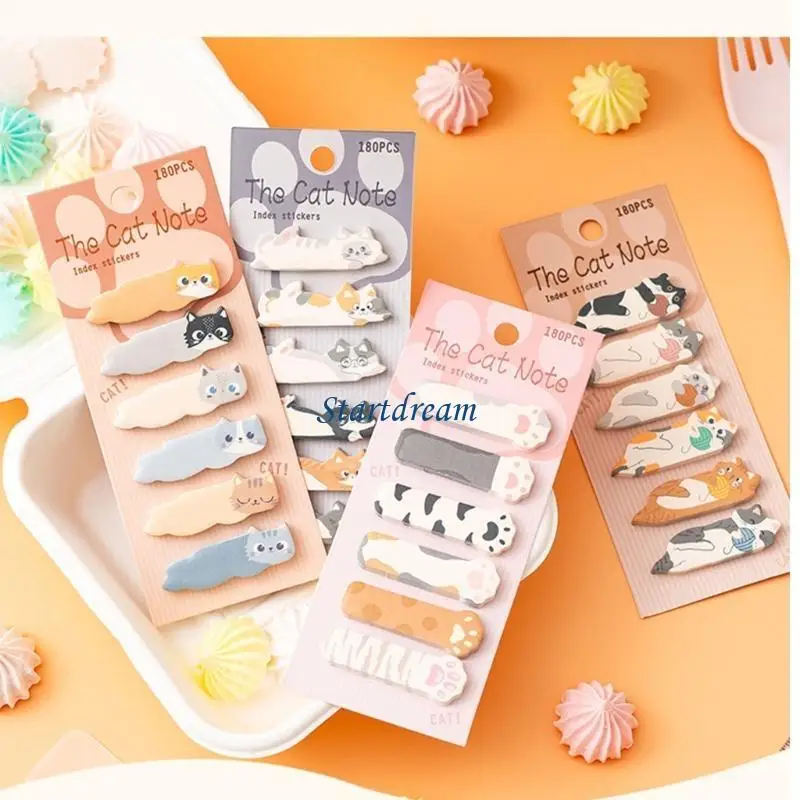 180 Counts Kitten Notes Pad 15x45mm Adhesive Index Sticker Writable Page Tabs K92C