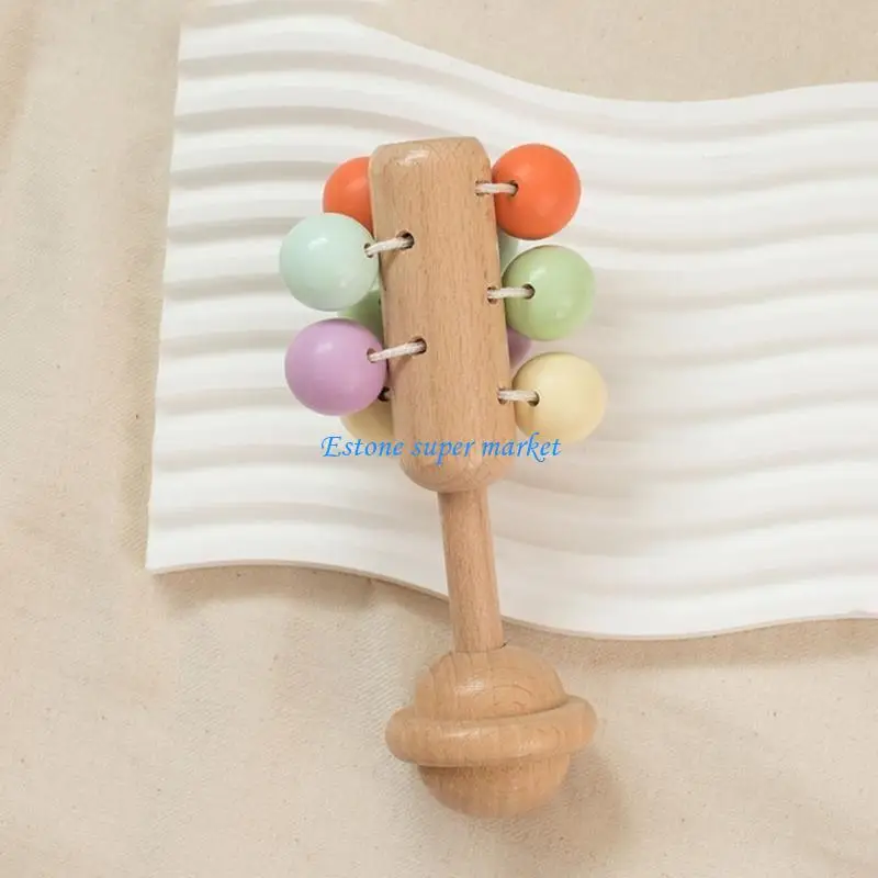 090B Kids Jingles Wooden Handle Rattle Finger Training Toy Musical Instruments