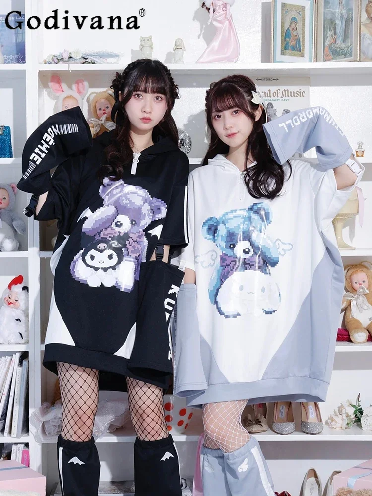 

Autumn New Fashion Cartoon Hooded Sweatshirts Girly Style Sweet Cute Loose Slimming Student Elegant Hoodies Women Kawaii Tops