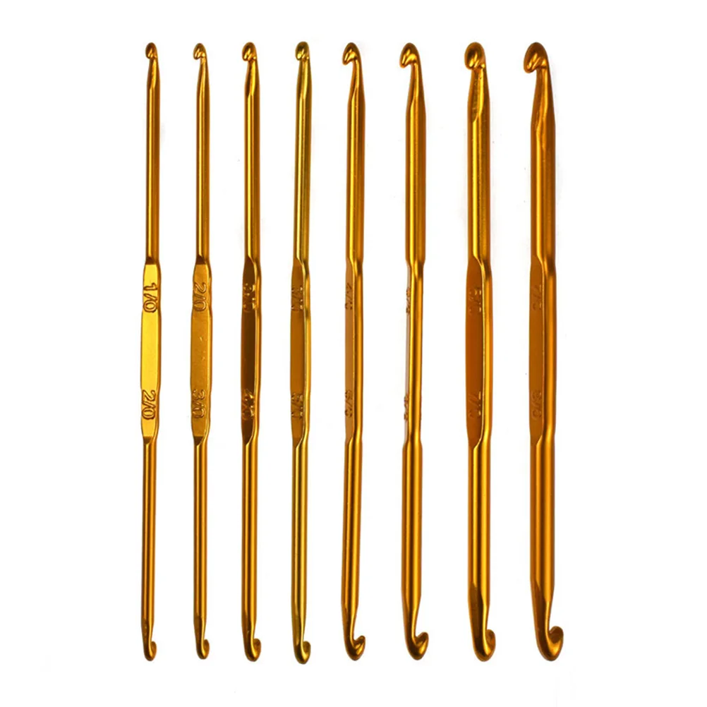 8 قطعة مزدوجة رئيس الكروشيه السنانير مجموعة سبائك الألومنيوم قبضة مريحة رمح طويل إبرة حياكة Diy بها بنفسك نسج الغزل عدة الكروشيه