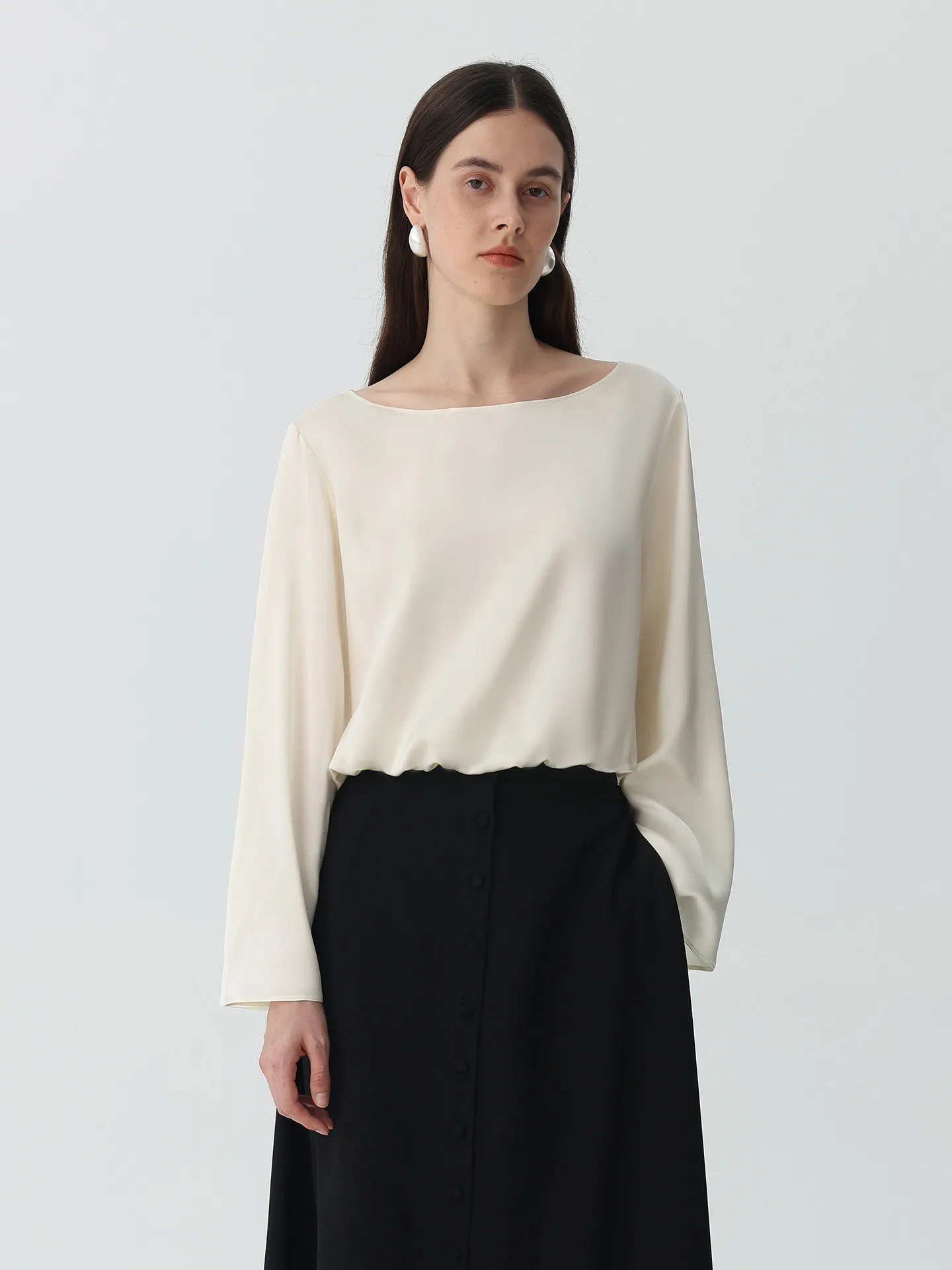 2026 Summer Women 22 mm Pure Silk Blouse Long Sleeve Flared Cuff Luxury Elegant Ladies Commuter Real Silk High-End Blouse Top
